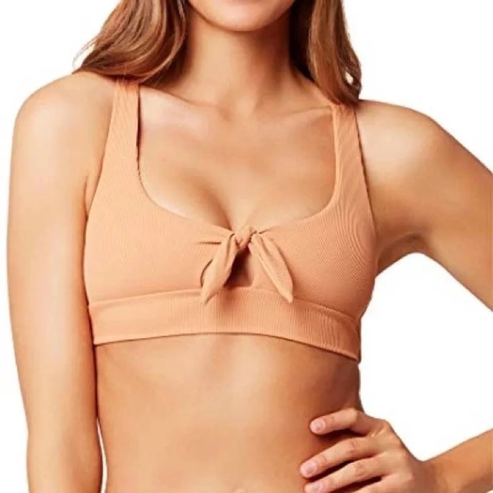 L *Space Tara Ribbed Top and Portia Stripe Bikini Bottom Cream XS